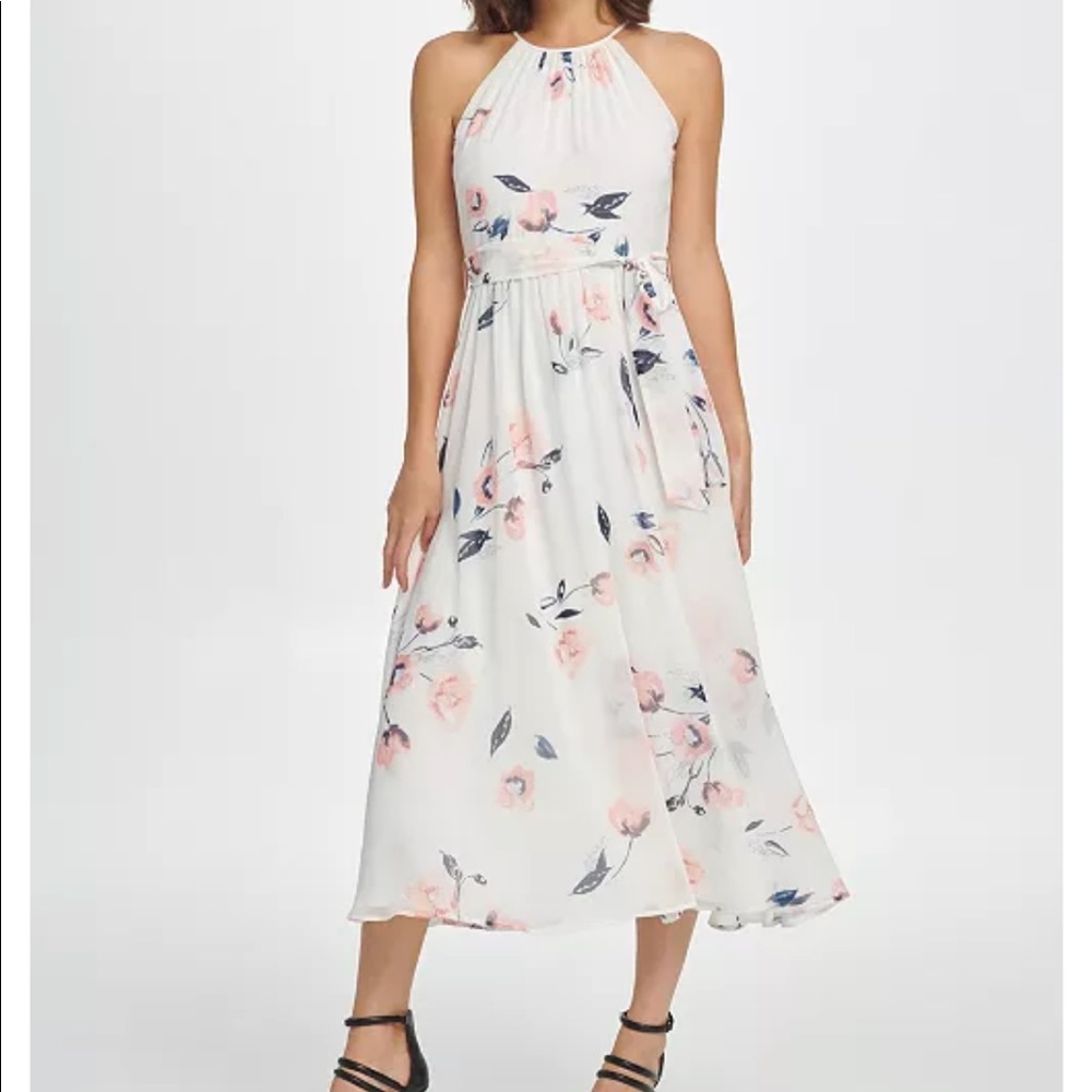 DKNY Floral Fit and Flare Midi Dress